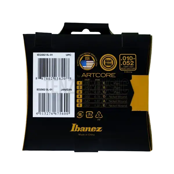 سیم گیتار Ibanez Nickel Wound Light Top Heavy Bottom ARTCORE 10-52